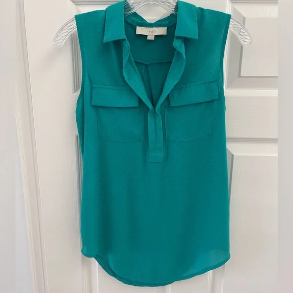 LOFT collared sleeveless teal blouse - Picture 1 of 5